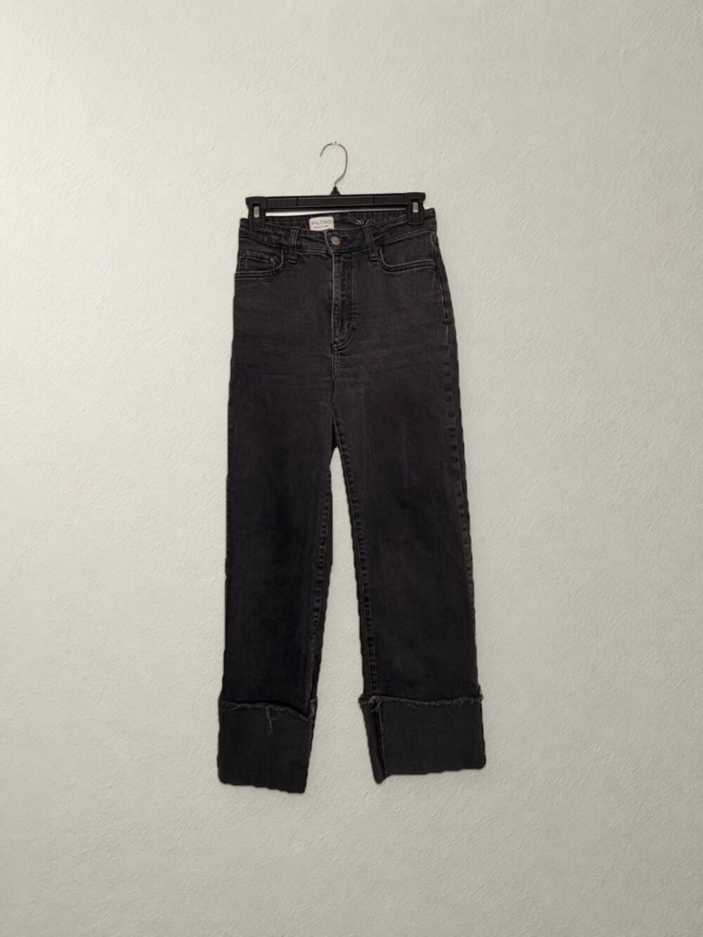 Pilcro Anthropologie Black High Rise Straight Jeans Deep Cuff Raw Hem Size 26
